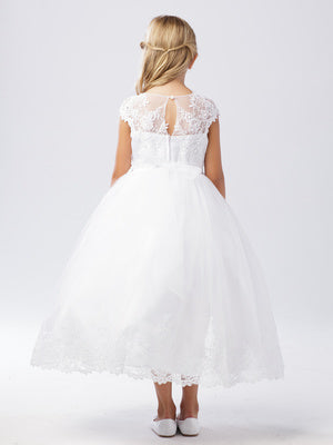 Big Girls White Lace Tulle Rhinestone Plus Size Communion Dress 6X-20X